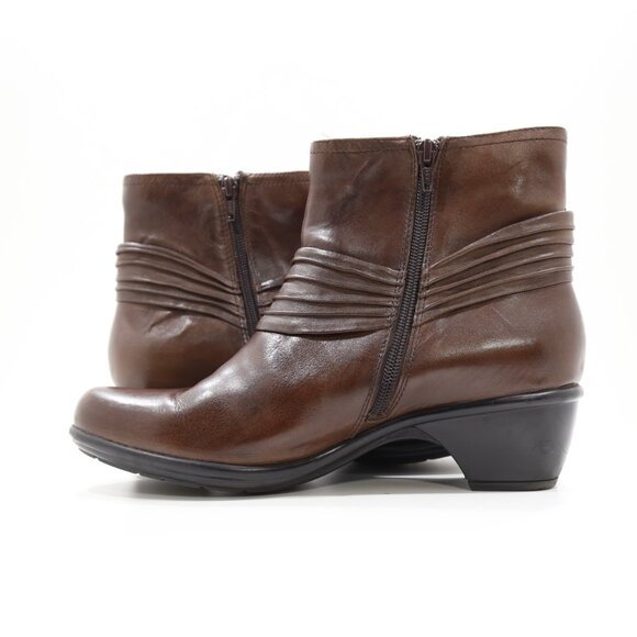 Clarks Bendables Ingalls Mood Brown Leather 2" Block Heel Ankle Boots - 10 - Picture 5 of 7